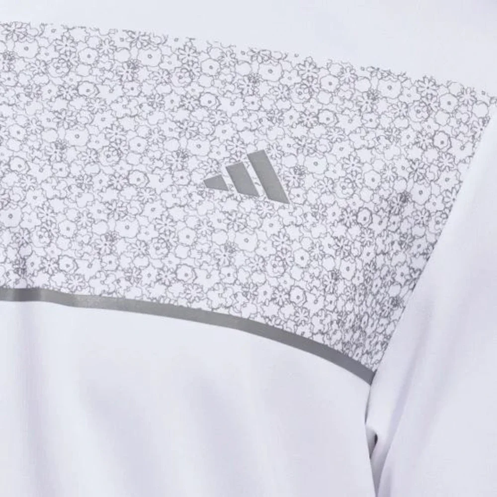 ADIDAS Golf Polo Mens XL (46-48) White Gray Floral Flowers‎ Moisture Wicking NWT